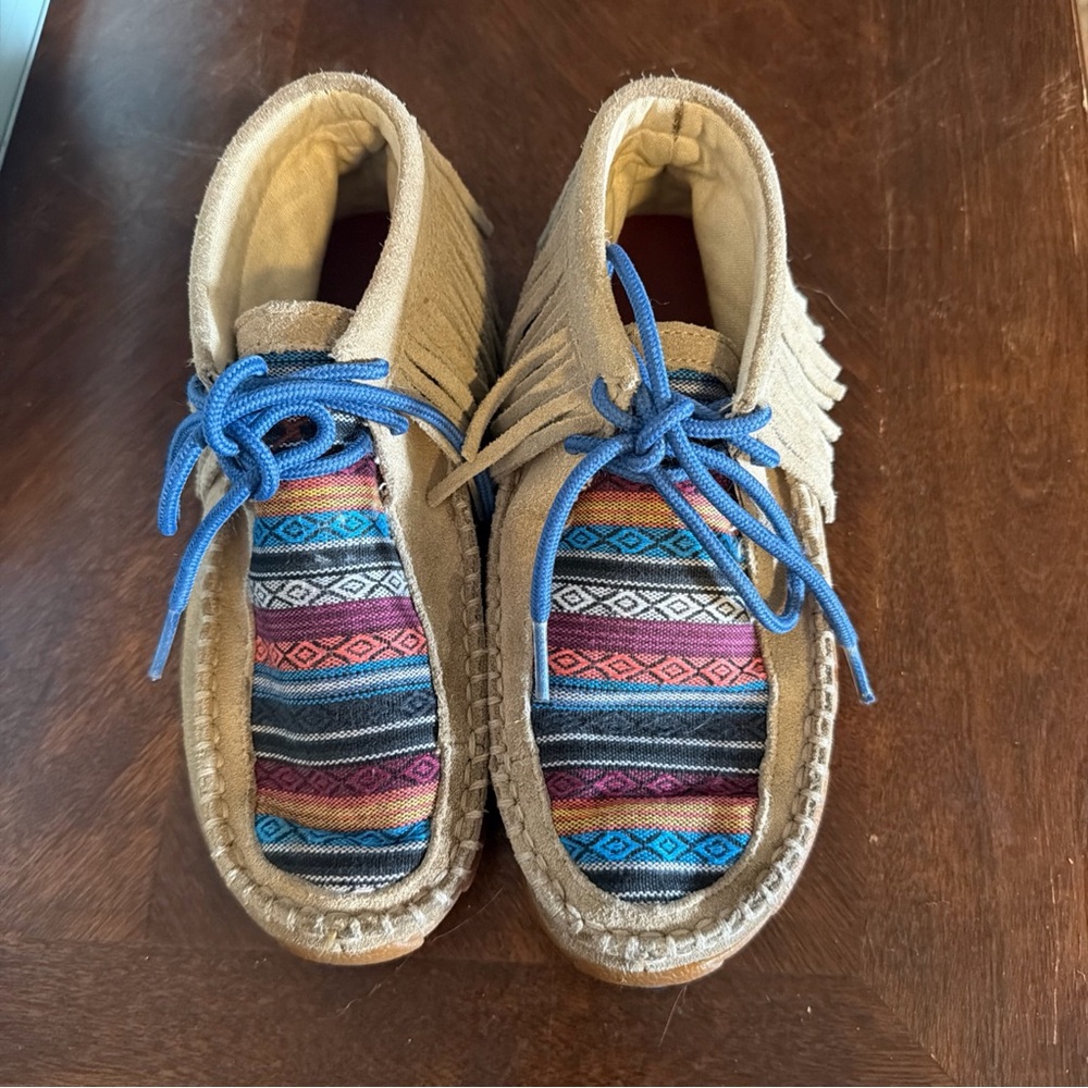 Twisted X Kids Moccasins with Multicolor Pattern and Blue Laces